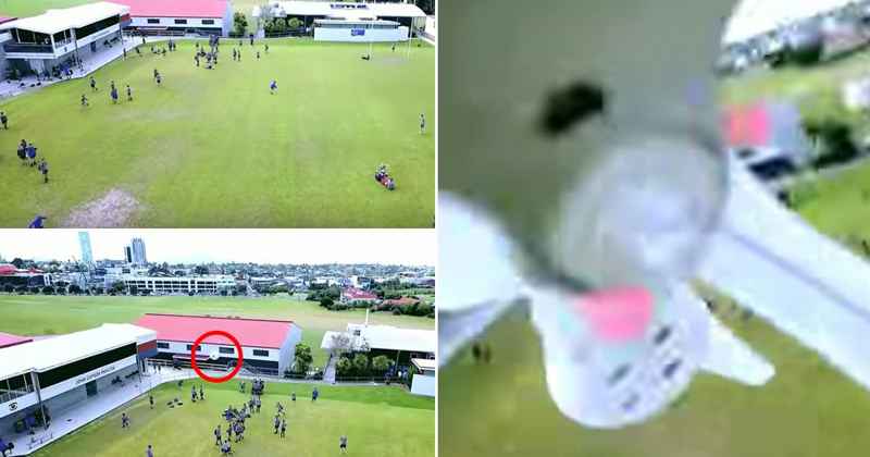 Drone es derribado por certero balonazo de fútbol Drone es derribado por certero balonazo de fútbol