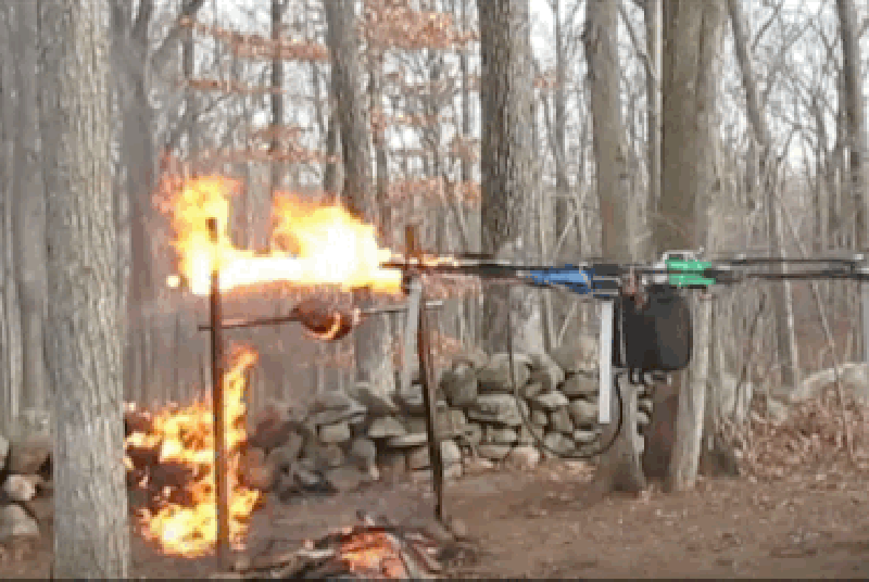 drone asa un pavo con lanzallamas